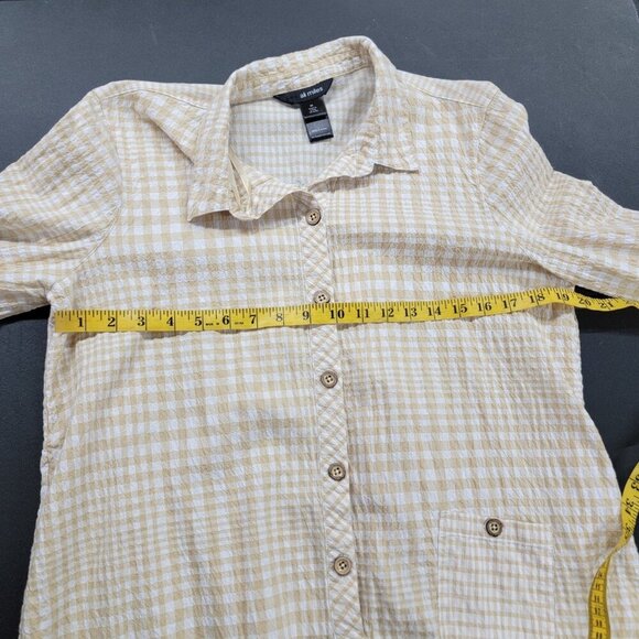 Ali Miles Yellow Checkered Gingham Tunic Top Medium Button Down Flowy 3/4 Sleeve - Picture 6 of 6